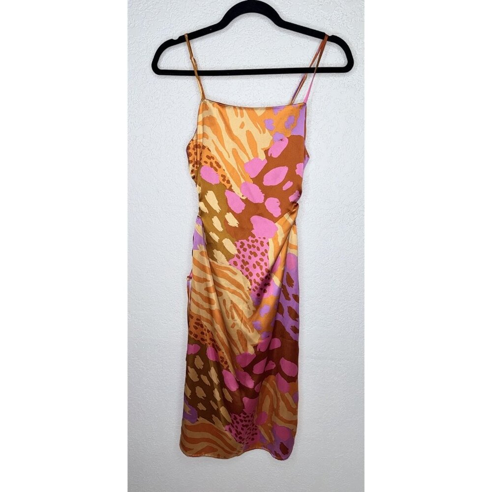 CHRISTIAN LACROIX Keyhole Satin Midi Dress Small Colorful Zipper Back Small P - Picture 2 of 14